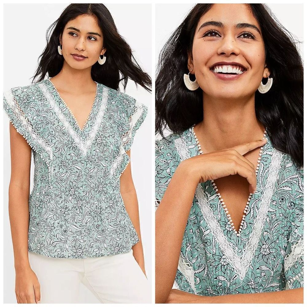 Loft Spring Bloom Lacy Ruffle Peplum Top Size Small
